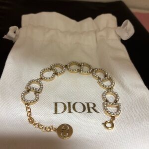 Dior Gold and Pearl Reversible CD Bracelet with Pouch and Bag